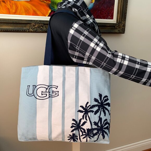 UGG Blue & White Embroidered Canvas Tote Bag - Picture 7 of 7
